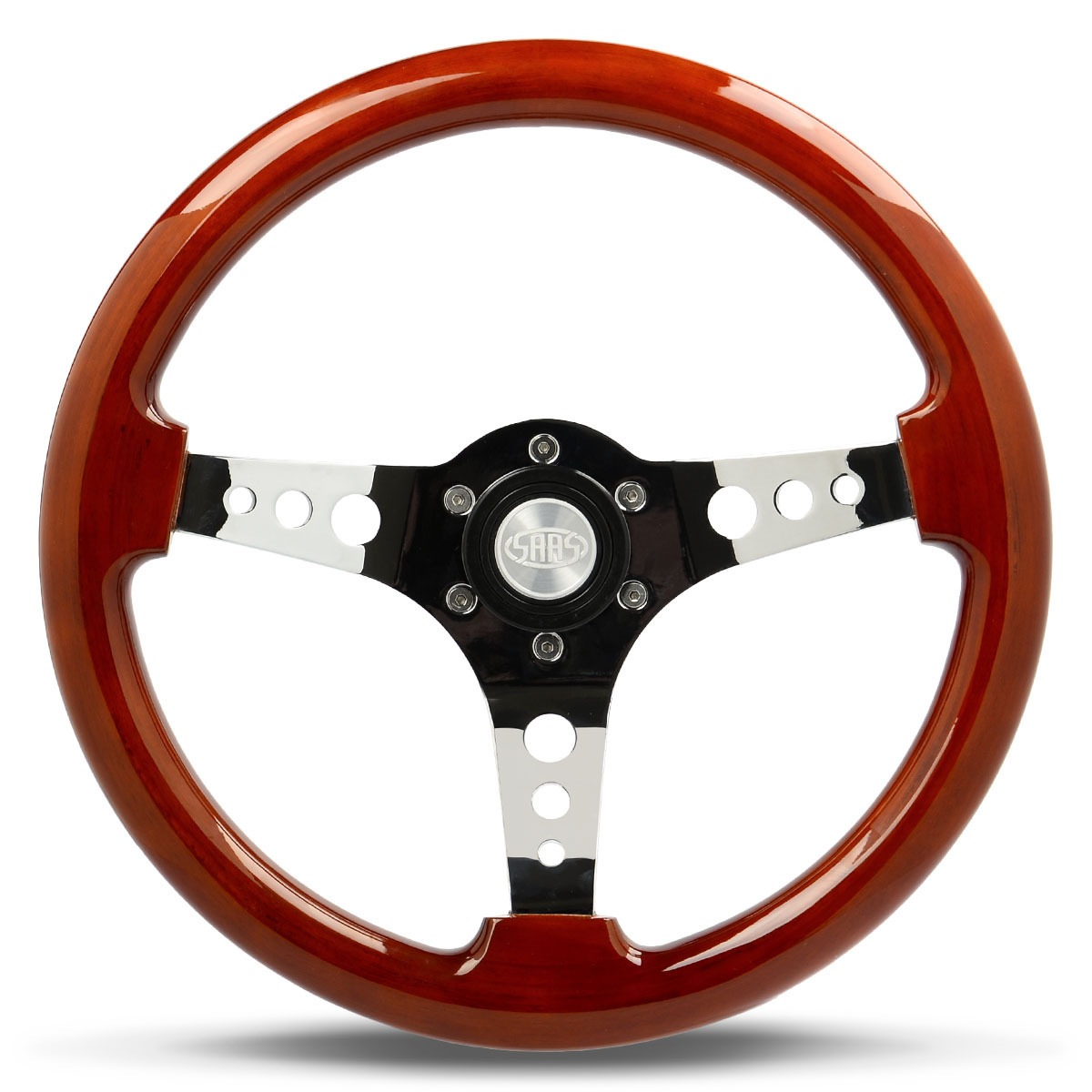 SAAS LOGANO SPORTS STEERING WHEEL 350MM WOODGRAIN CHROME SPOKES EH HQ ...