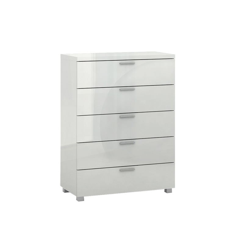 Elisha 5 Drawer Tallboy Chest In High Gloss White Buy Tallboys