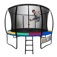 UP-SHOT 8ft Round Kids Trampoline Curved Pole Spring Black Multi-colour Outdoor
