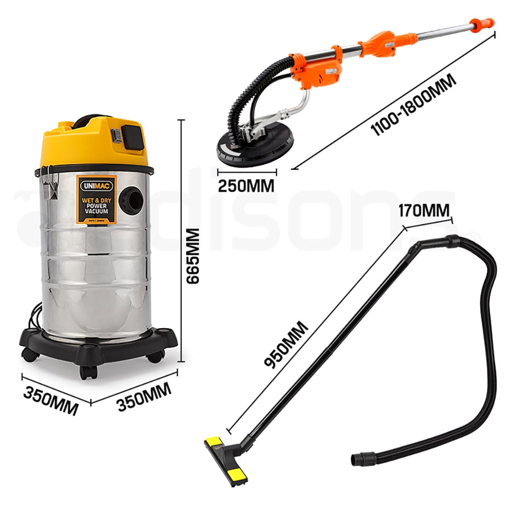 UNIMAC Drywall Sander 30L Vacuum Cleaner Dust Free Plasterboard Gyprock Discs Buy Sanders