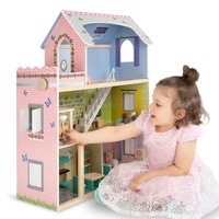 ROVO KIDS Dollhouse Dream Dolls Doll House Girls Wooden Furniture Pink Mansion