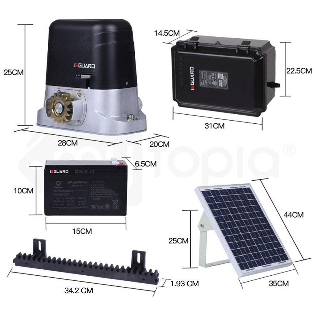 EGUARD Automatic Solar Sliding Gate Opener 1500kg 5m Motorised Remote