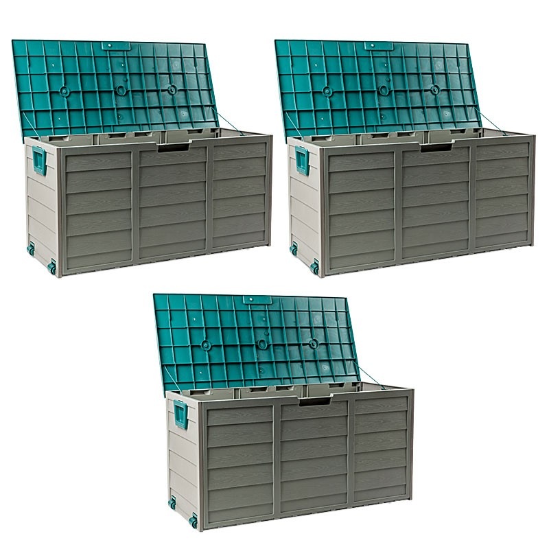 3x Mytopia Outdoor Storage Lockable Box Green Weatherproof Garden