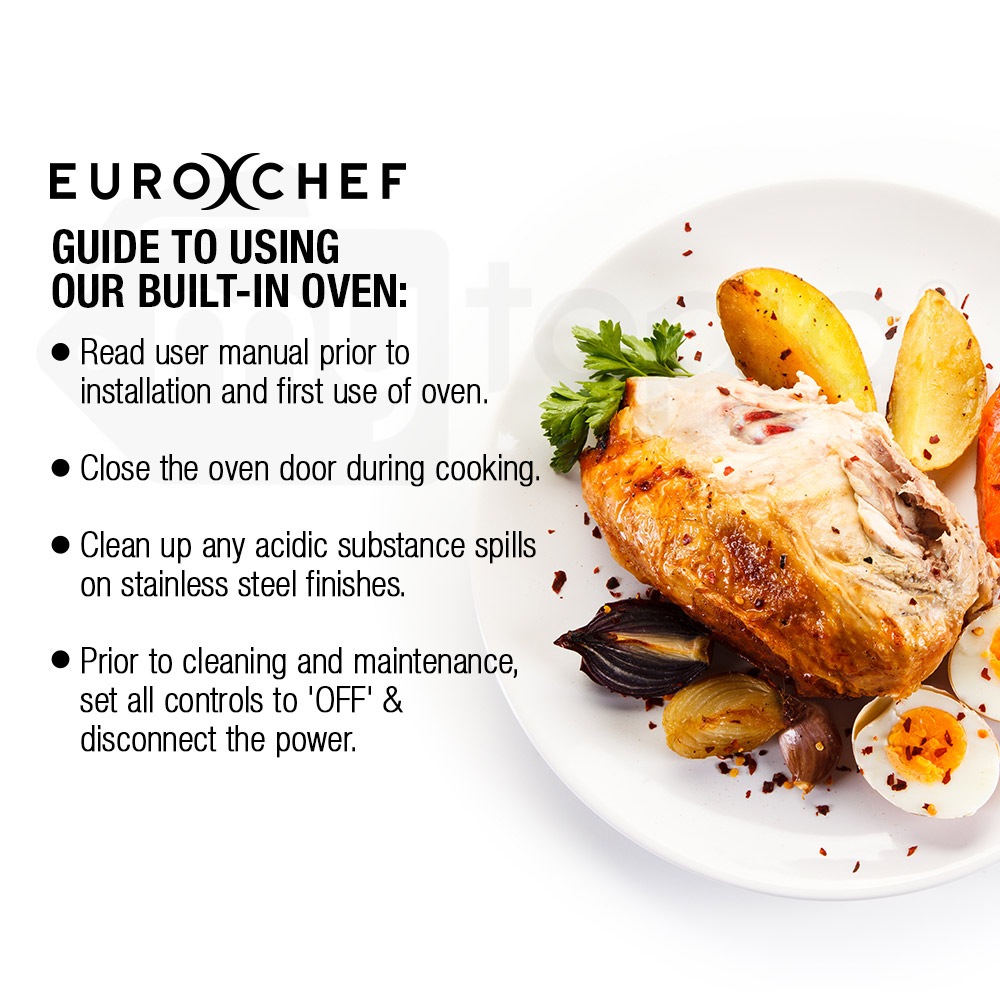 EuroChef 60cm Stainless Fan Forced Electric Wall Oven 8 Function Grill
