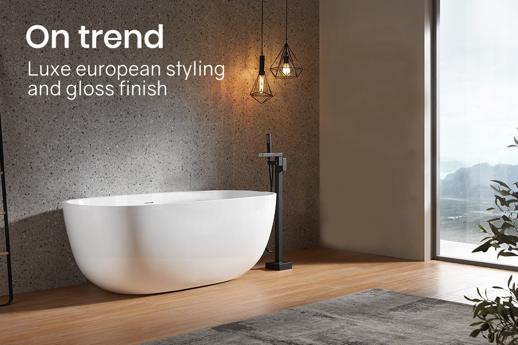 Bathtub 1600x780x590 Back to Wall Freestanding Bath Tub Gloss White