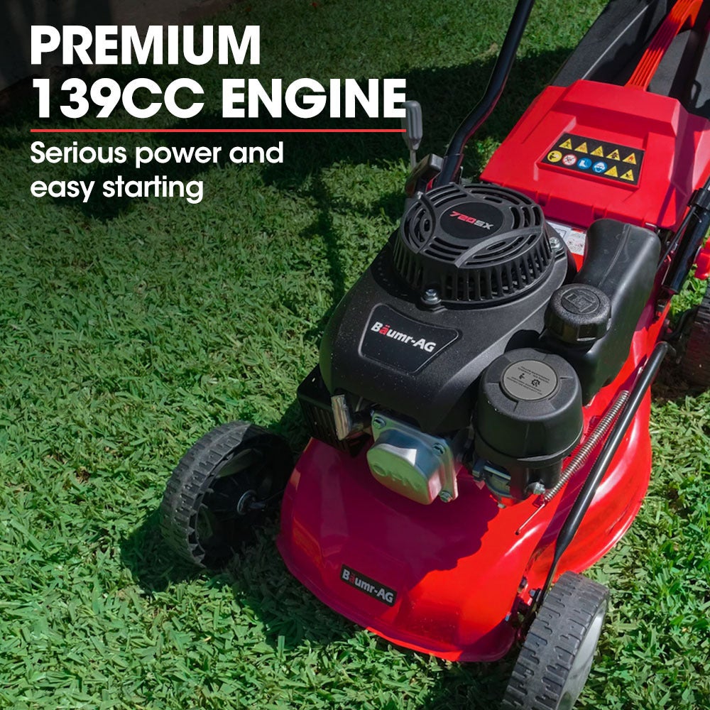 BaumrAG Lawn Mower 139CC 17 Inch Petrol Push Lawnmower 4Stroke Engine