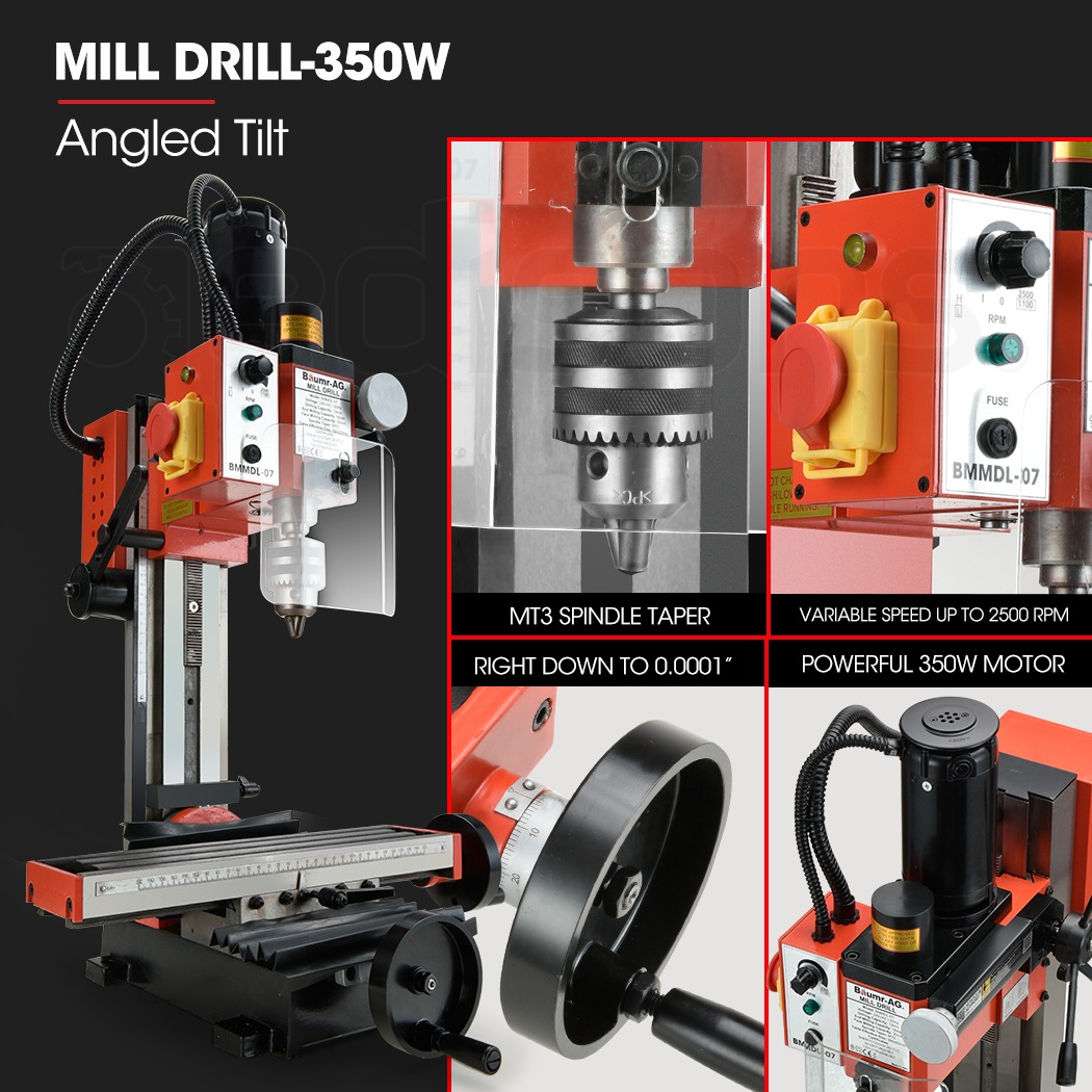 BAUMRAG 600W Mini Metal Lathe and 350W Mill Drill Press Machine Combo