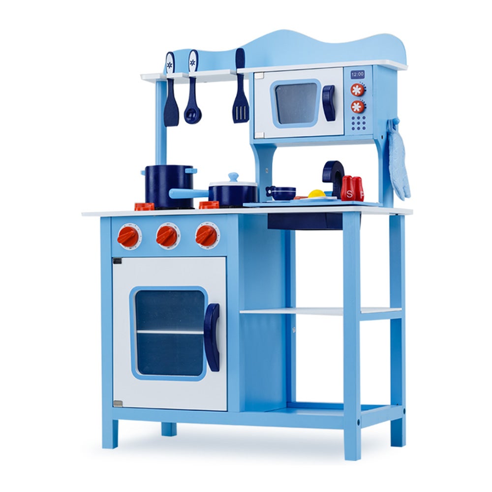 blue wooden toy kitchen