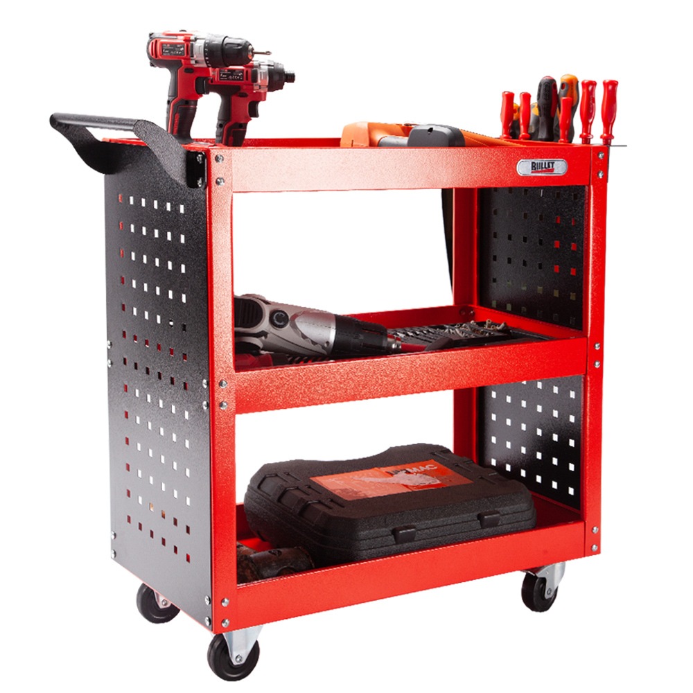 BULLET Tool Trolley Cart Storage 3-Tier Metal Rolling Steel Mechanic ...