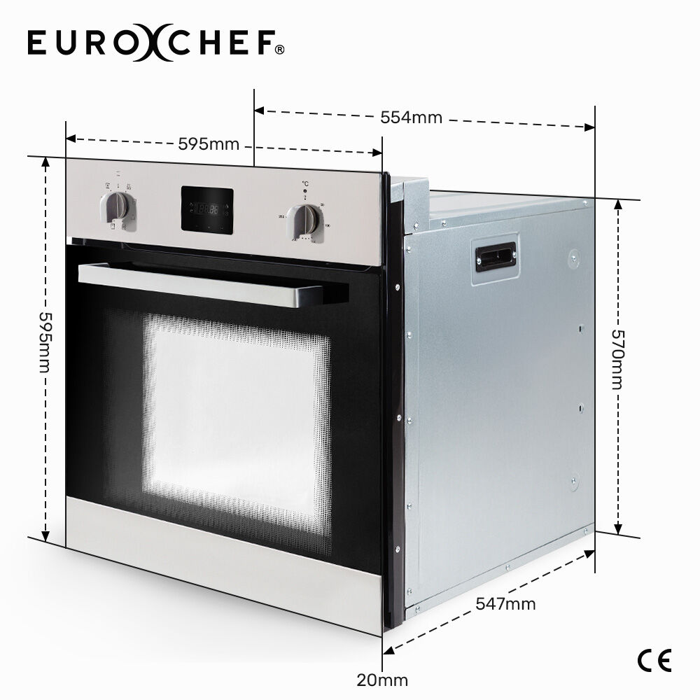EuroChef 80L Oven Wall Built in Electric Baking Stainless Steel 8