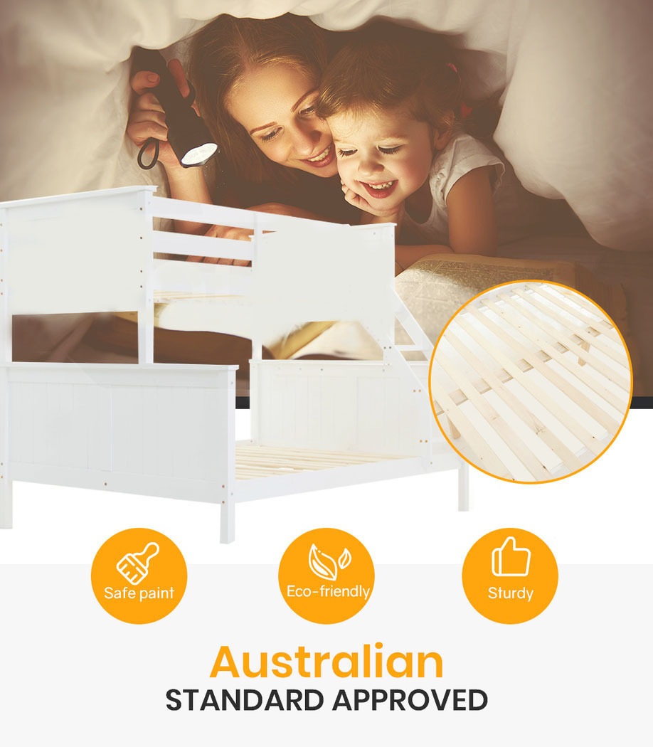 KINGSTON SLUMBER Bunk Bed Frame Modular Single White Wood Kids Double