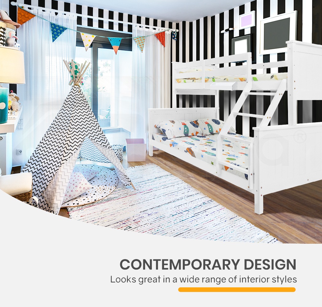 KINGSTON SLUMBER Bunk Bed Frame Modular Single White Wood Kids Double