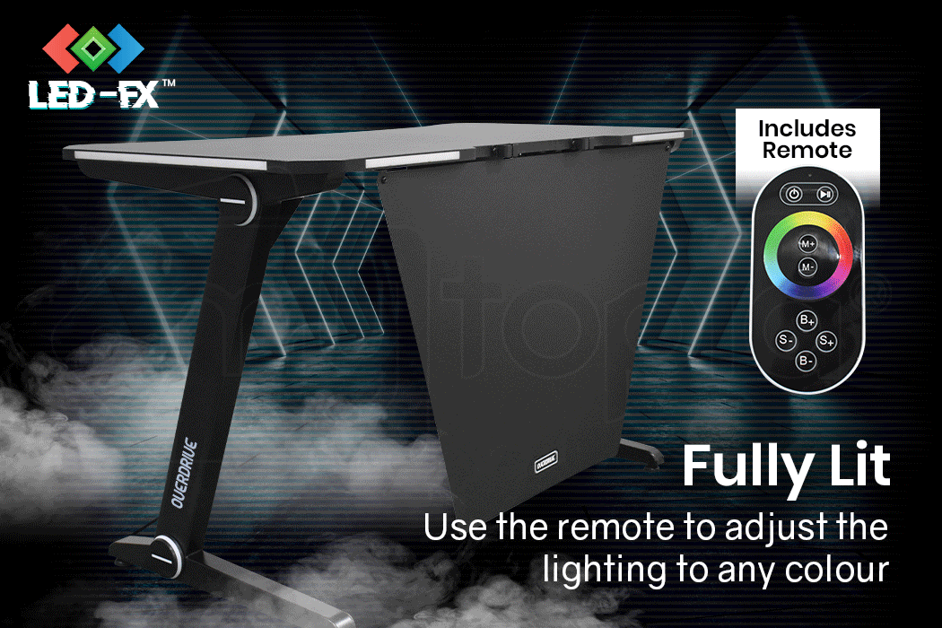 OVERDRIVE Gaming Desk 120cm PC Computer LED Lights Carbon Fiber Style