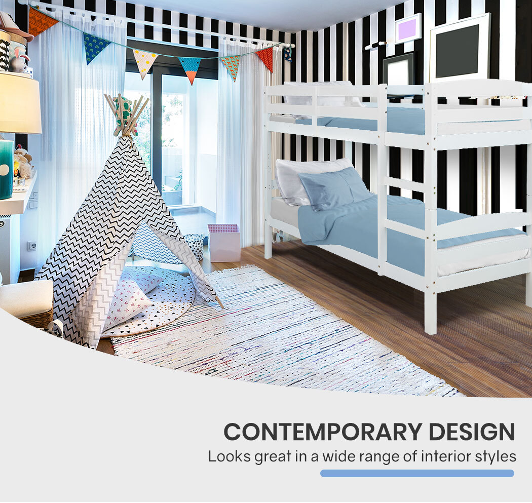 Kingston Slumber Single Bunk Bed Frame Wooden Kids Timber Loft Bedroom