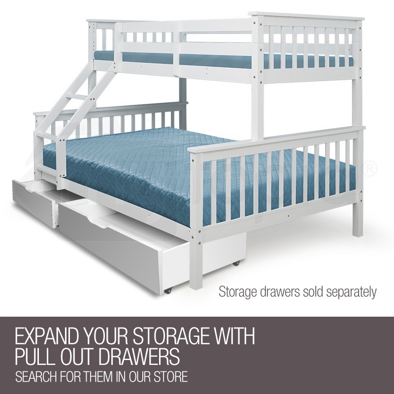 Kingston Slumber 2in1 Single on Double Bunk Bed Kids White Solid Wood