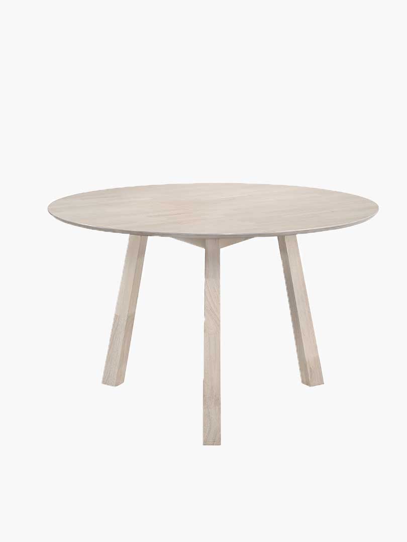 6 Seater Designer Round Dining Table Solid Rubberwood White Washed