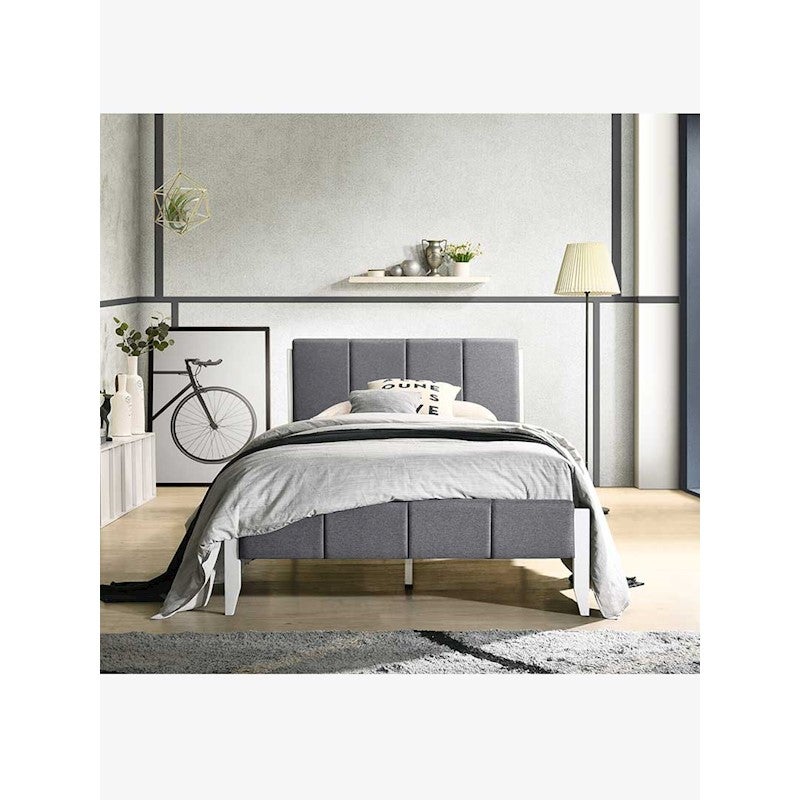 Fabric Upholstered Bed Frame in Light Grey - King Single / Double