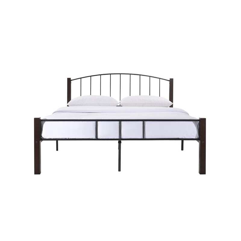 Luna King Metal Bed Frame with Solid Rubberwood Pole in Silver or Black