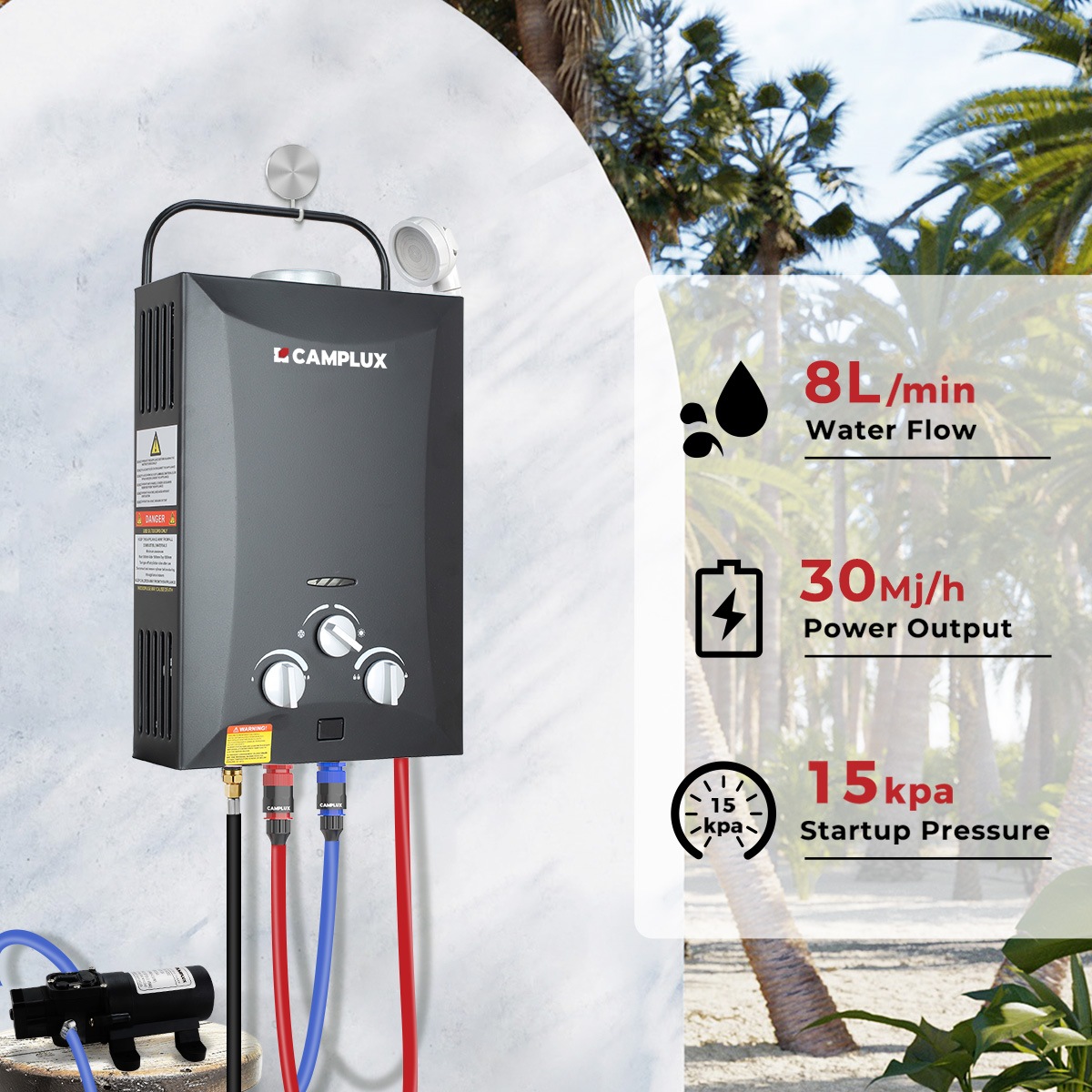 CAMPLUX Portable Gas Hot Water Heater Camping Shower Caravan Outdoor