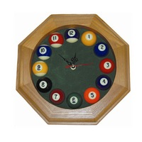 Wooden Pool Snooker Billiard Table Room Ball Wall Clock
