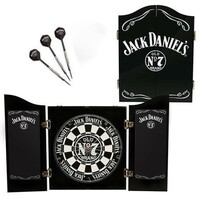 JACK DANIELS Bug Logo Bristle Dart Board & Cabinet SET + Darts