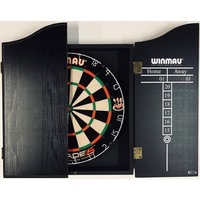 Winmau Blade 5 FIVE Dart Board and Winmau Black Wooden Dart Cabinet with 6 Darts SET