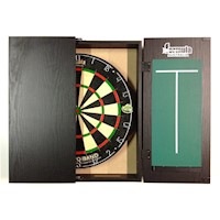 Dart Board Set Black Ash Dart Cabinet & MICRO BAND Dart Board + Darts