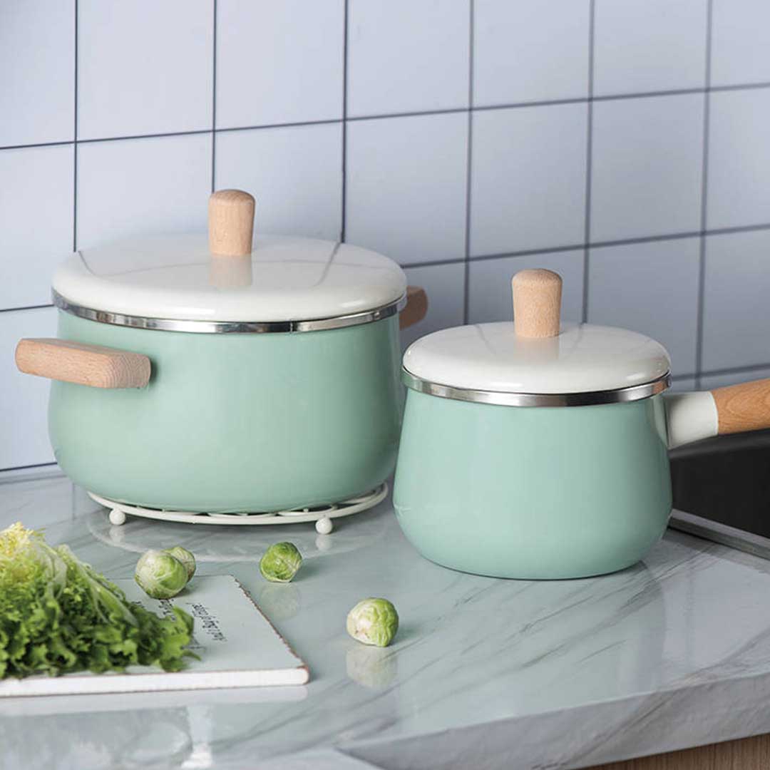 22cm Enamel Milk Pot Ceramic Saucepan with Lid Stockpot Set Blue Buy