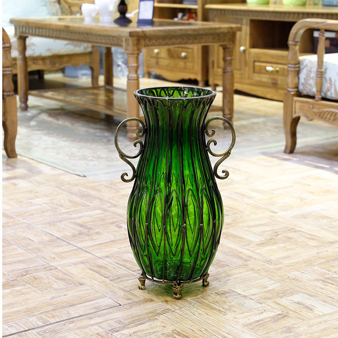 SOGA 50cm Green Glass Oval Floor Vase with Metal Flower Stand Buy Vases & Decorative Pots