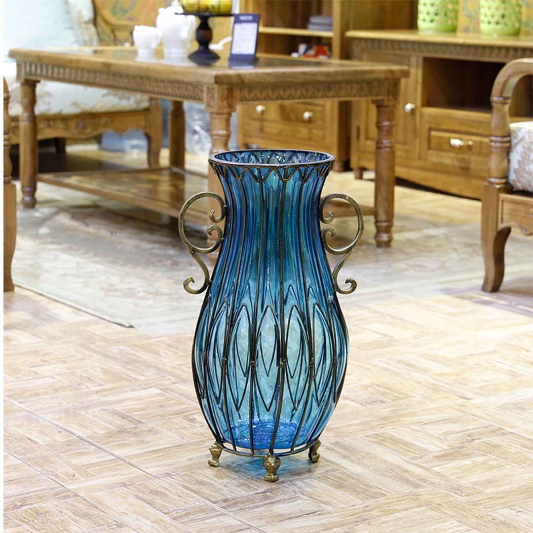 Soga 51cm Blue Glass Tall Floor Vase And 10pcs White Artificial Fake Flower Set Buy Vases