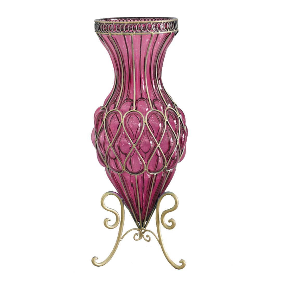 SOGA 65cm Purple Glass Tall Floor Vase with Metal Flower Stand Buy