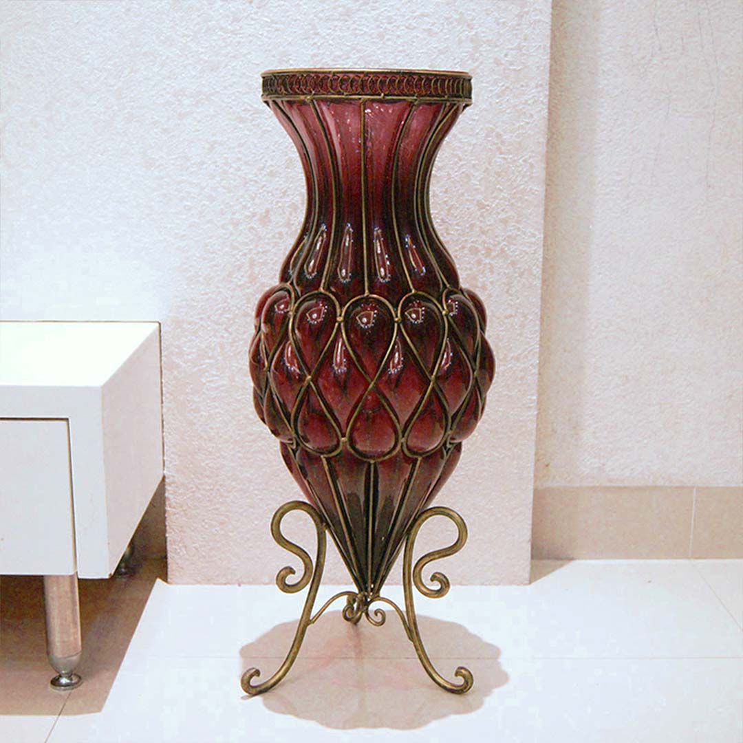 SOGA 65cm Purple Glass Tall Floor Vase with Metal Flower Stand Buy
