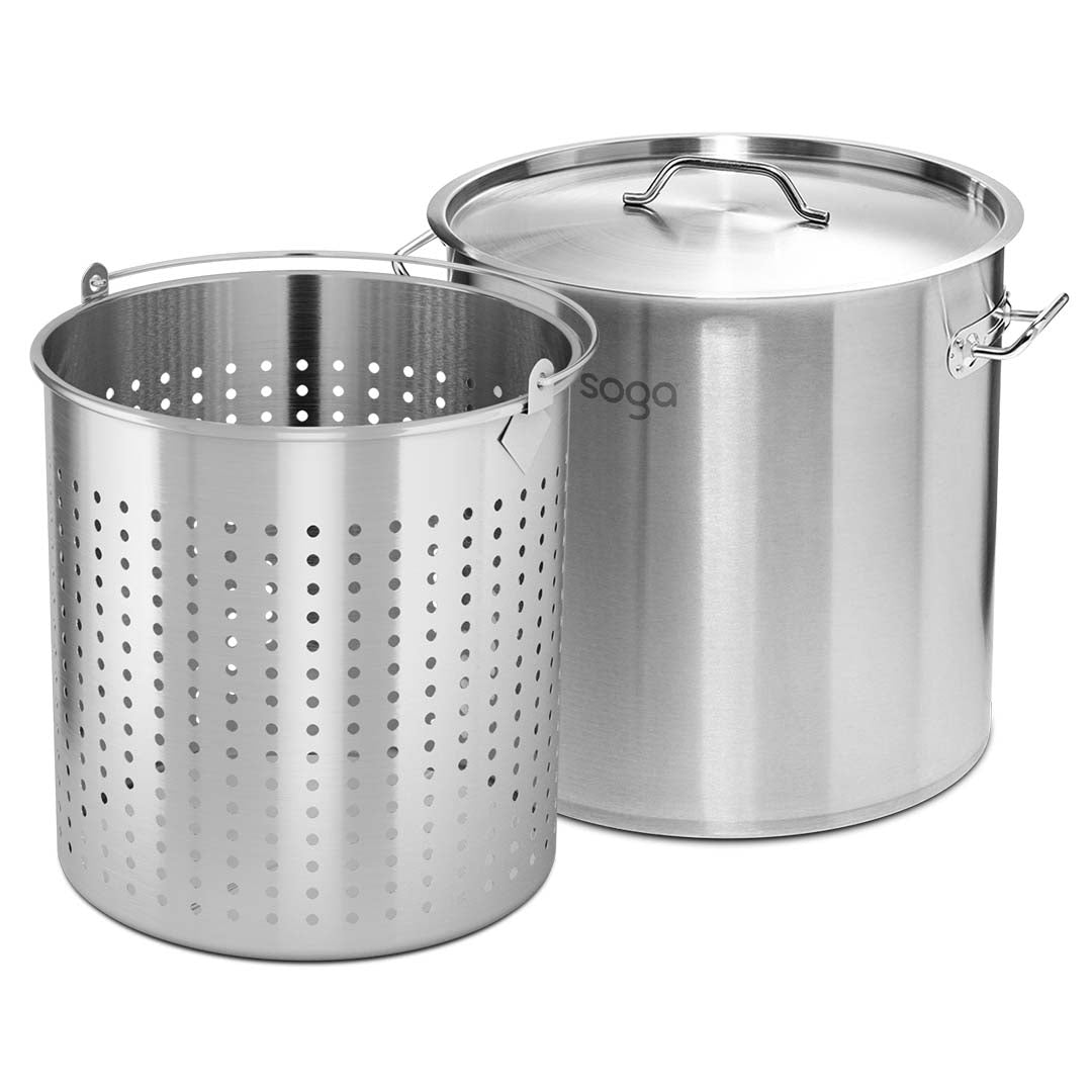 SOGA 98L 18/10 Stainless Steel Stockpot with Perforated Stock pot Basket Pasta Strainer Buy