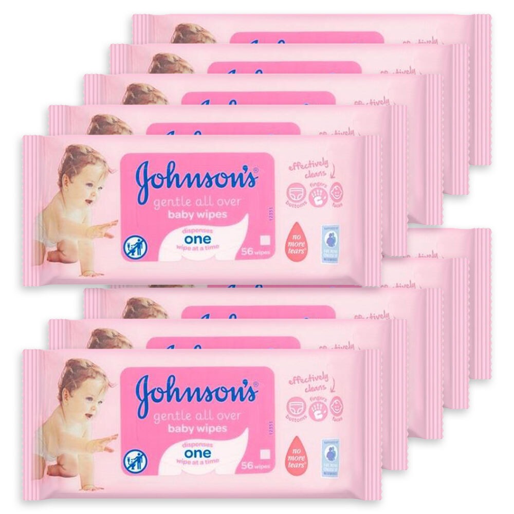 10x 56PK Johnson's Infant/Baby Wipes Gentle Skin/Nappy Changing/Facial