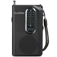 Buddee Mini Pocket Portable AM/FM Radio w/ Earbud Headphones/3.5mm Plug Black
