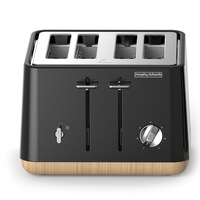 Morphy Richards 240007 Scandi Black Aspect 4 Slice Toaster w/ Wooden Trim/Tray
