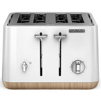 Morphy Richards 240005 Scandi White Aspect 4 Slice Toaster w/ Wooden Trim/Tray