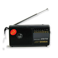 Sansai Black Portable AM/FM Radio w/ Built In Speaker/Wrist Strap/Earphone Plug