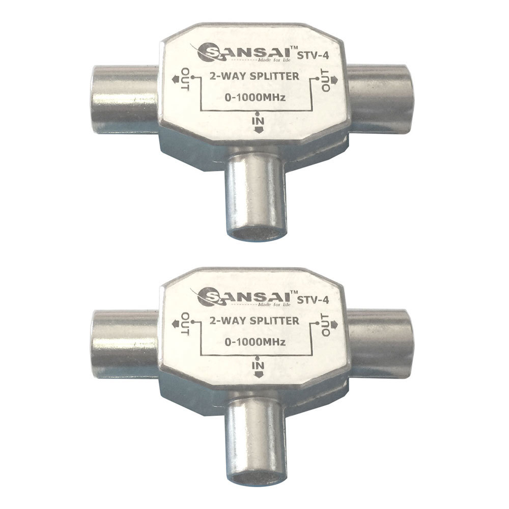 2x TV/FM Radio 2 Way Antenna Splitter Coax RG59 Adapter Male Plug to 2