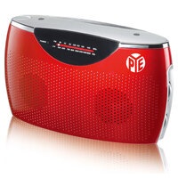 PYE Red Portable AM-FM Radio Speaker w/ 3.5mm Aux in/AC/DC/Battery Powered