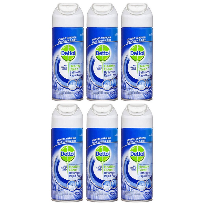 6pc Dettol 390g Healthy Clean Home Bathroom Rapid Bath Foam Spray