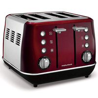 Morphy Richards 1880W Evoke Stainless Steel 4 Slice Toaster w Removable Tray Red