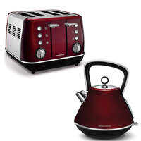Morphy Richards 1880W Evoke Stainless Steel 4 Slice Toaster & 1.5L Kettle Red