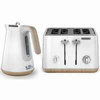 Morphy Richards Scandi White/Wood Trim Base 4 Slice Toaster w/ Cordless Kettle