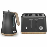 Morphy Richards Scandi Titanium/Wood Trim Base 4 Slice Toaster w/Cordless Kettle