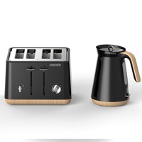 Morphy Richards Scandi Black/Wood Trim Base 4 Slice Toaster w/ Cordless Kettle