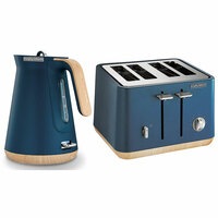 Morphy Richards Scandi Deep Blue/Wood Trim Base 4 Slice Toaster Cordless Kettle