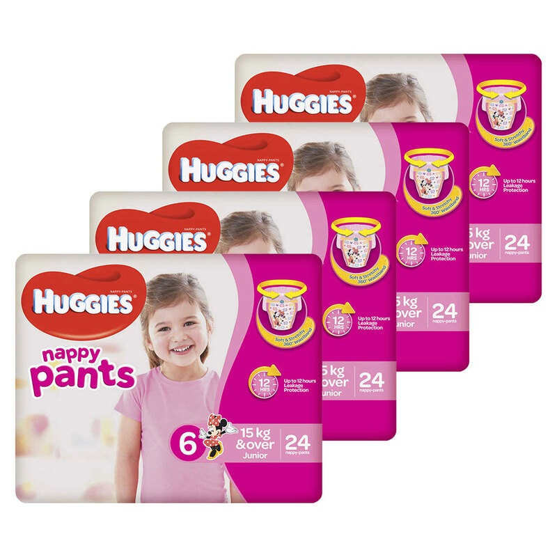 Huggies 96pk Nappy Pants Diapers Junior Girls 15kg Soft Size 6