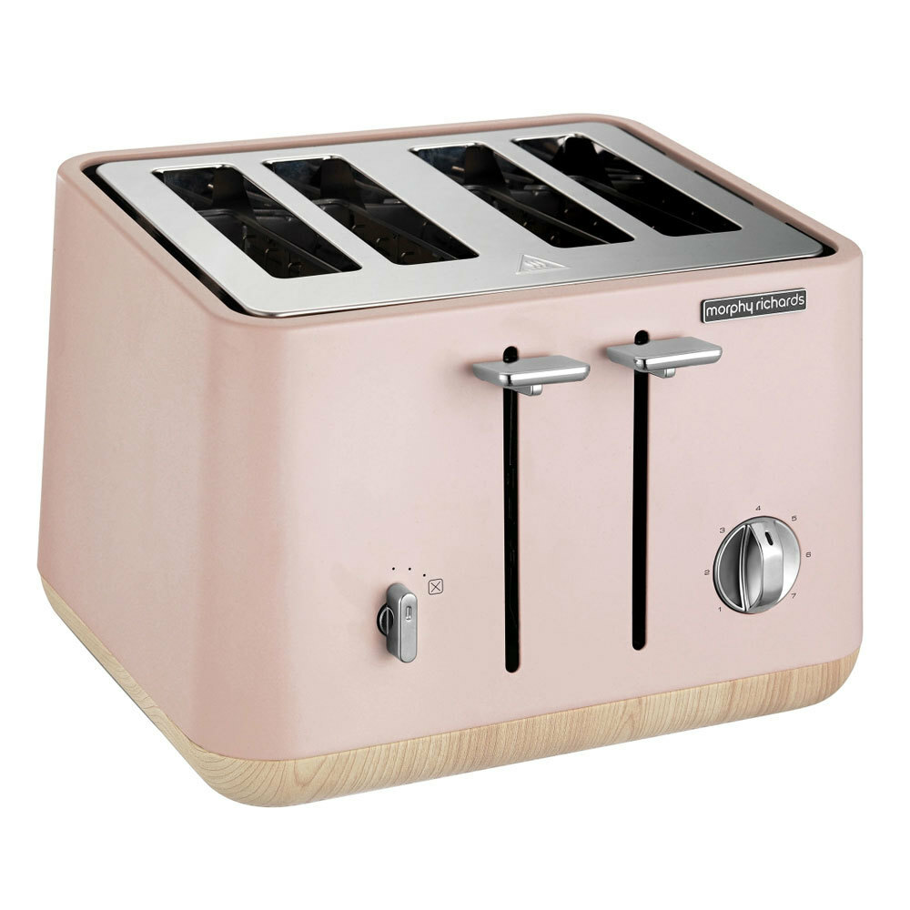 Morphy Richards Scandi Dusty Pink/Wood Trim Base 4 Slice Toaster