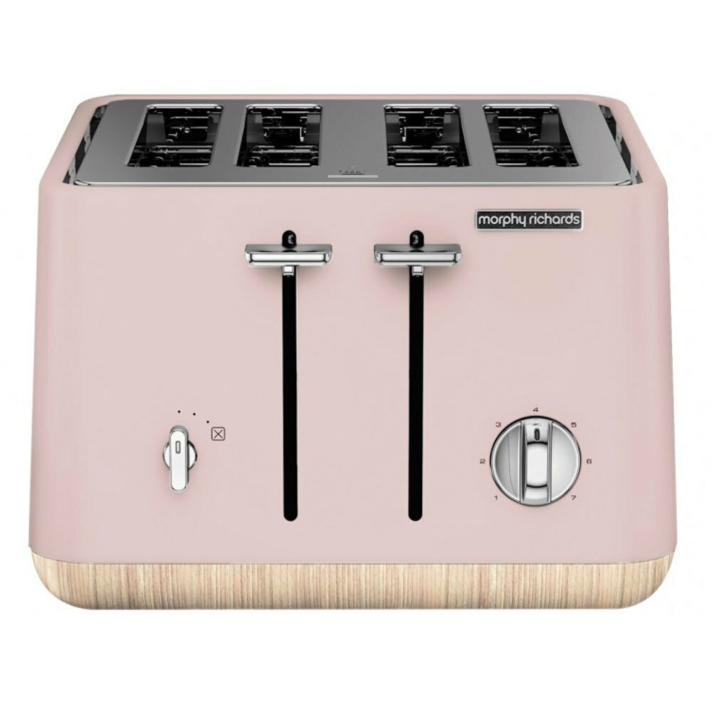 Morphy Richards Scandi Dusty Pink/Wood Trim Base 4 Slice Toaster